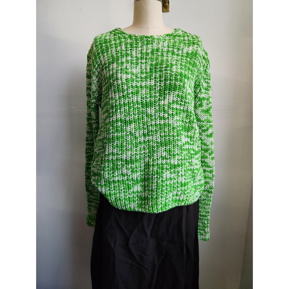 Belong by Celine Green White Marled Chunky Knit Crewneck Sweater Womens S - Picture 5 of 11
